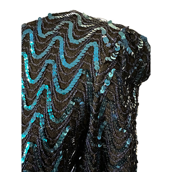 Blue Sequin Peplum Vintage Partique Blouse Small - Picture 2 of 10